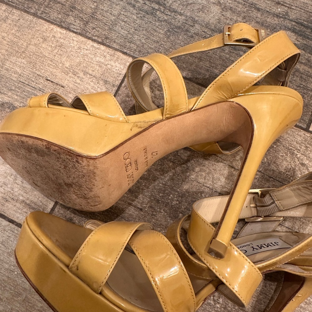 Jimmy Choo Tan Nude Strappy High Heel Sandals Platform High Stiletto Designer - Picture 4 of 11